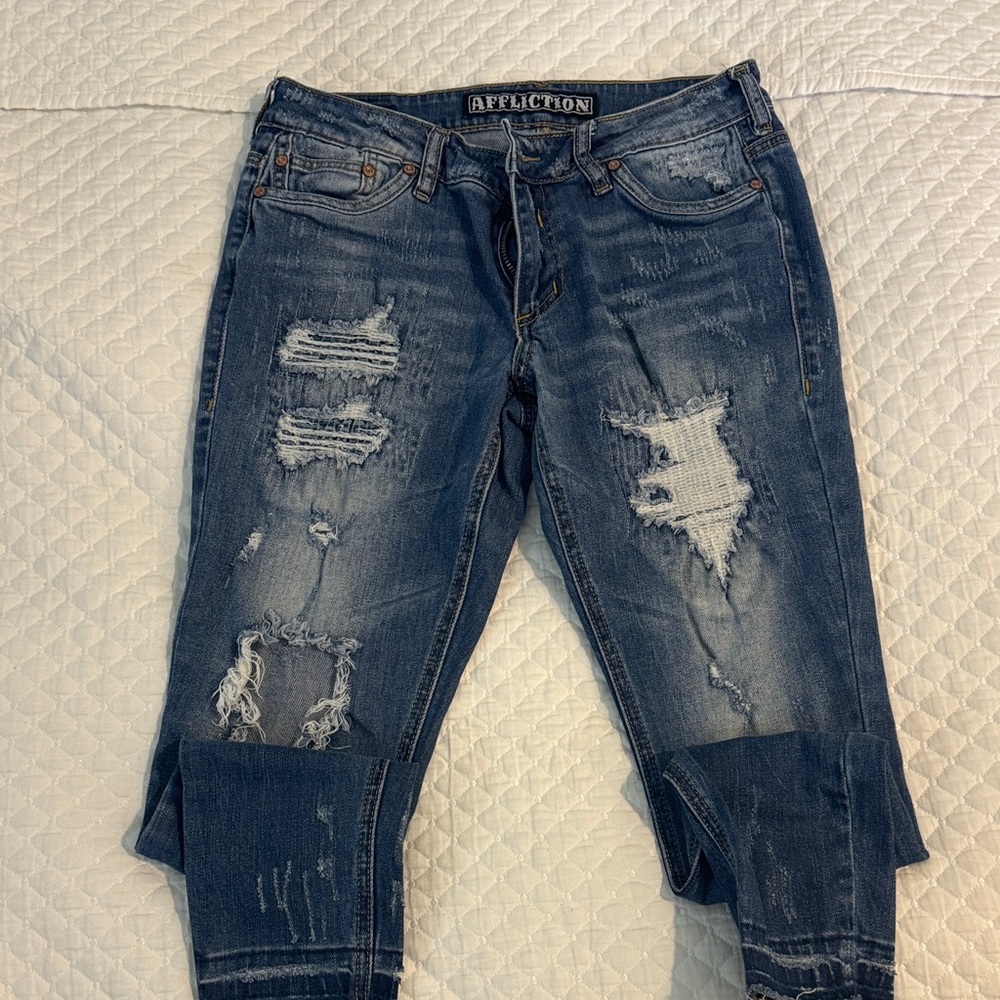 Affliction Women's Ripped Dark Blue Skinny Jeans